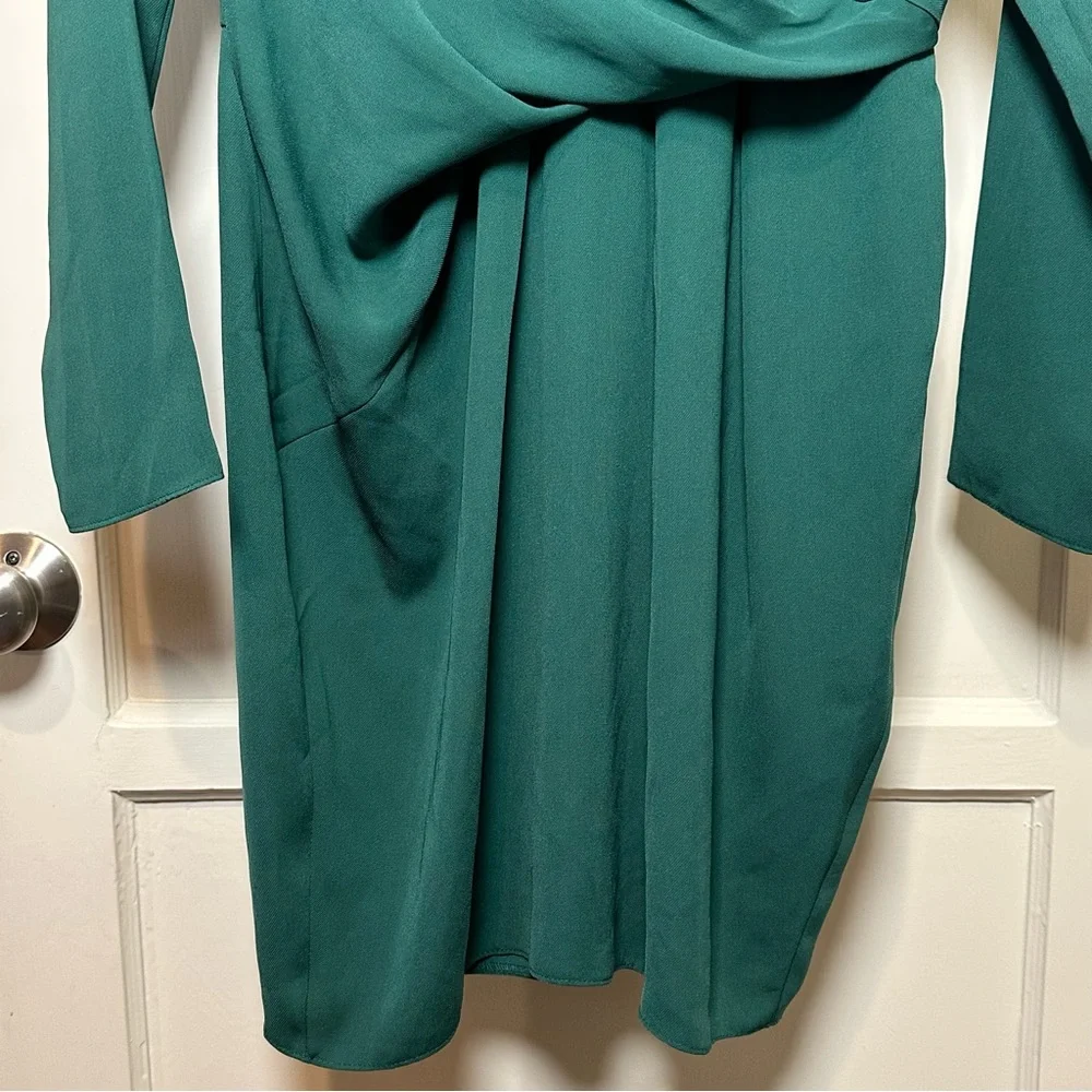 ASOS Design Green Long Sleeve Surplice V Neck Mini Dress - Size 8